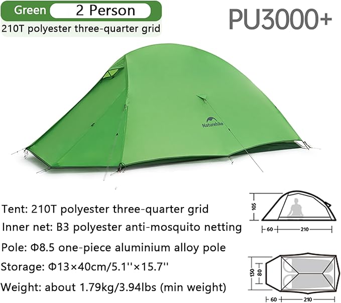 Naturehike 1/2 Person 3 Seasons Cloud Up Base Tent, Windproof [7-Level] & Rainproof [PU3000mm+] Camp Tent with Y Self-Supporting Structure for Camping Backpacking Hiking Trekking