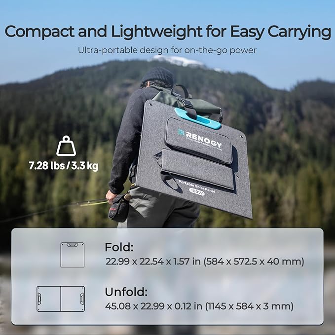 Renogy 100 Watt Solar Panel, N-Type 100W Portable Solar Panels w/Kickstands, Foladable 25% High Efficiency Solar Charger for Power Station, USB-A&Type-C Output, for Camping, RV, SUV, Off-Grid Outdoor