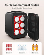 Mini Fridge, 4 Liter/6 Can Portable Refrigerator for Bedroom Office Dorm Car– Fast Cooling, Low Noise, 100-125V AC/5-12V USB Small Compact Refrigerator for Skincare, Food, Drinks(Black)