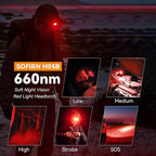 sofirn Bright Red Headlamp Rechargeable, H05B 1200 Lumens Lightweight Head Flashlight with Red Light, Adjustable Headband, 180 Degree Movable Tilt, Head Lamp for Adults Camping Hiking Fishing