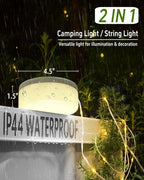 Solar Camping String Lights, 32.8 FT Fairy String Light, 4 in 1 Portable Waterproof Camp Lamp with 8 Lighting Modes, Hanging Rechargeable Tent Lantern for Christmas Decorations Patio Party Essentials