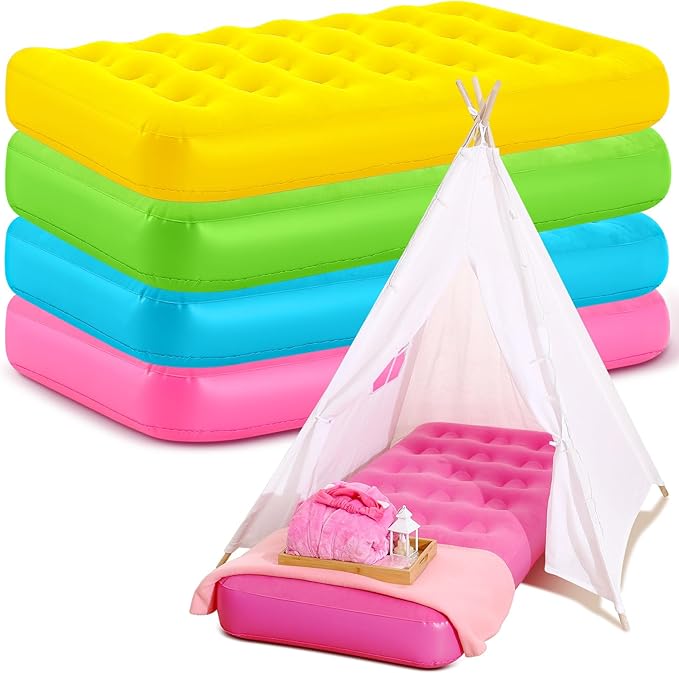Leyndo 4 Pack Kids Air Mattress - Toddler Inflatable Bed Blow up Air Mattress for Camping Sleepovers Slumber Party Travel, Portable Toddler Bed for Ages 3-10, 61.99x 35.43 x 8.66 (Multicolor)