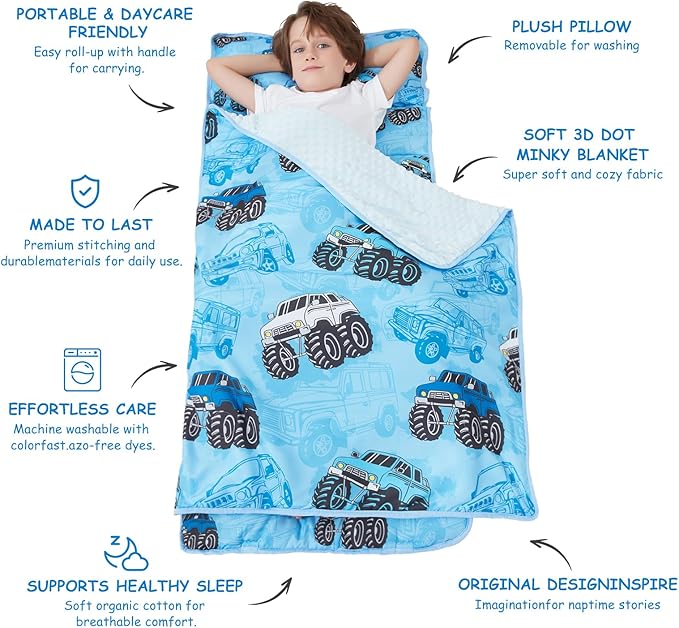 Toddler Nap Mat, Kids Sleeping Bag with Pillow & Minky Blanket, Girls Extra Large Rolled Nap Mats for Preschool Daycare Camping Kindergarten
