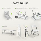 8FT Folding Table Set with 8 Folding Chairs, Heavy Duty 660 lbs Table & 600 lbs Chairs, Portable Folding Furniture Bundle for Camping, Party, Indoor & Outdoor Use