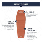 Sea to Summit Pursuit Self-Inflating Sleeping Mat for Camping and Backpacking, Tapered - Regular (72 x 22 x 2 inches)