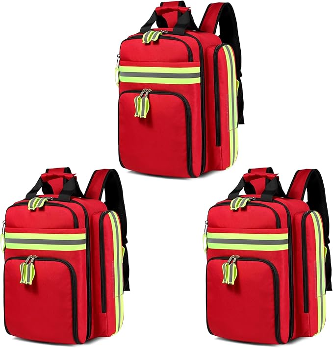 Gatycallaty First Aid Backpack - Medical Evacuation Bag - Red Emergency Lifeguard Bag for Ems Emt First Responder Trauma (Red, Pack of 3)