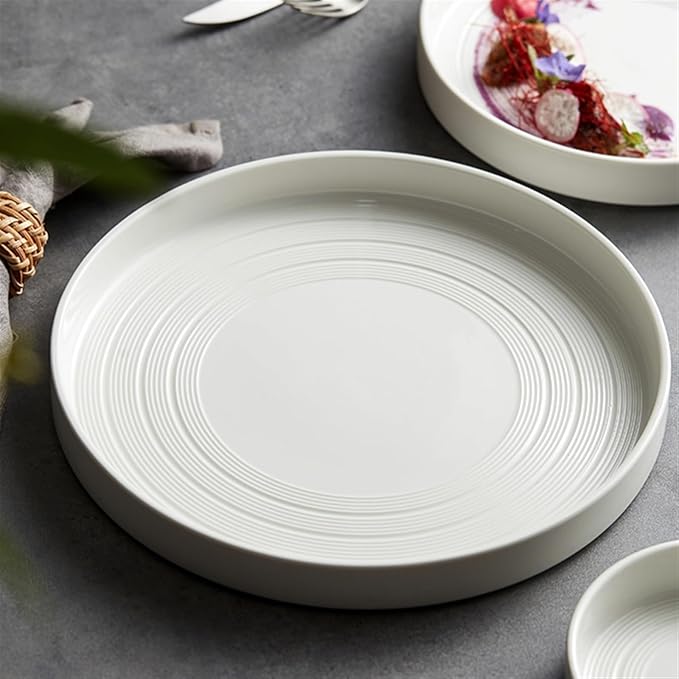 Camping Plates Ceramic Dinner Plate Home Kitchen Salad Plate Tableware Pure White Plate Round Simple Dessert Plate Flat Deep Plate Decorative Plate(004)