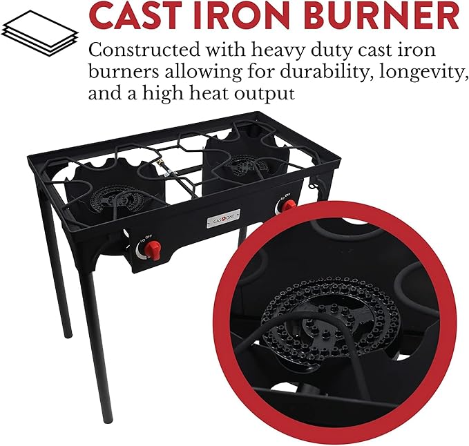 GasOne Two Burner Propane Camp Stove with Cover Outdoor High Pressure Propane Double Burner, Red QCC