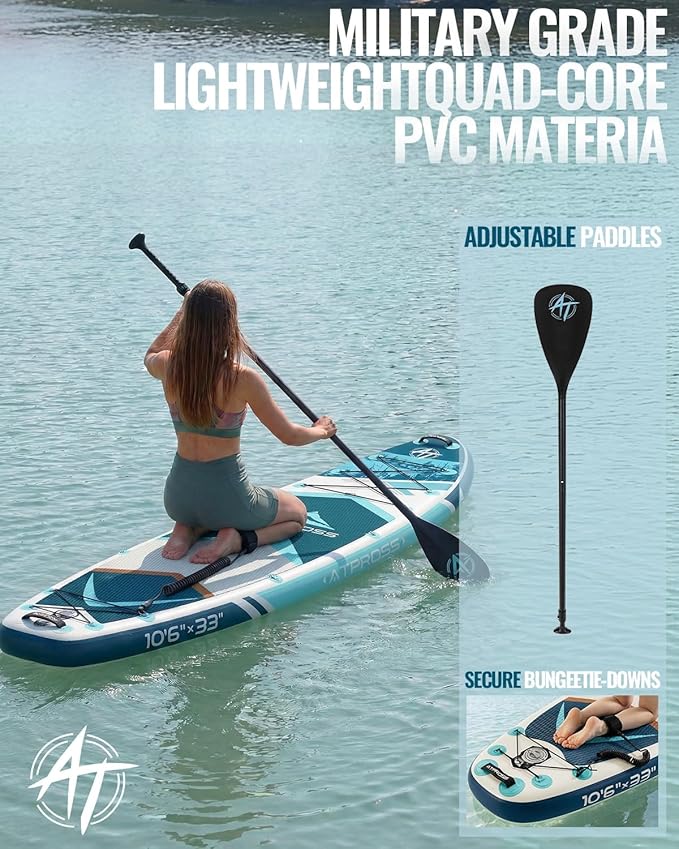 10'6''x33''Inflatable Stand Up Paddle Board, 400lbs Extra Wide Stand Up Paddleboard with Kayak Seat, Anti-Slip EVA Deck Premium SUP Accessories Kit, Non-Slip Stable Deck Boat for Yoga Fishing Surf