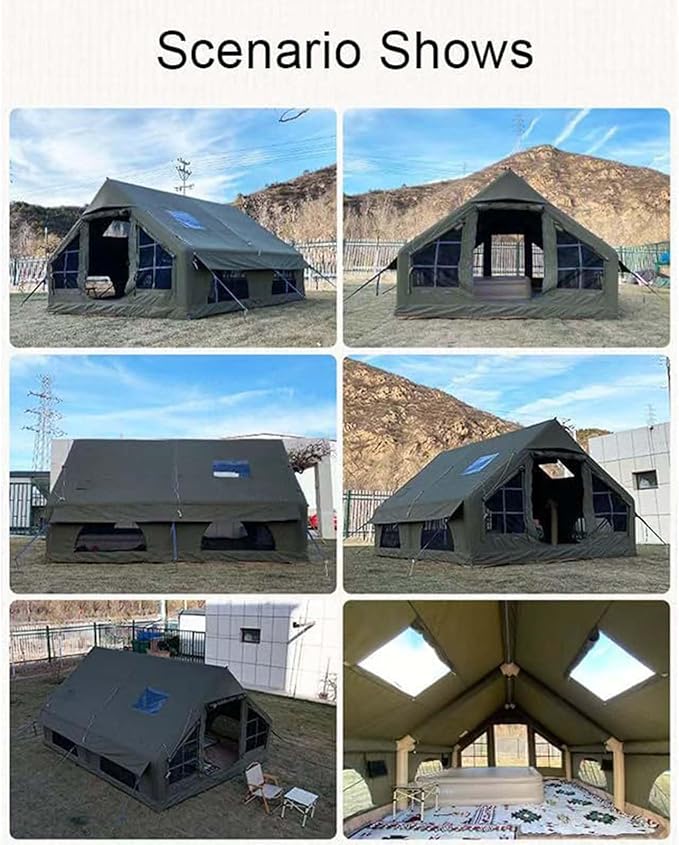 Inflatable Camping Tents 8-10 Person,129 Square Feets Large Inflatable Camping Tent with Stove Jack,Blow up Tent with Mesh Windows & Pump