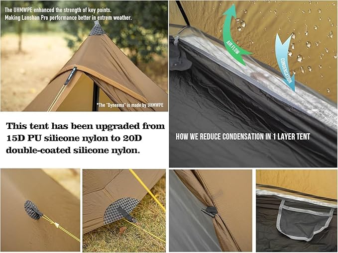 3F UL Gear Lanshan PRO Lanshan Ultralight Tent 3-Season Backpacking Tent for 1-Person or 2-Person, Waterproof Professional Tents for Camping, Trekking, Kayaking, Climbing