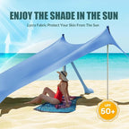 Gardentime Beach Tent Canopy with 8 Sandbags 4 Aluminum Poles, Pop Up Portable Camping Sun Shelter, Easy Set Up with 2 Sand Shovel, Ground Pegs, Carrying Bag for Outdoor Beach,Picnic, Fishing