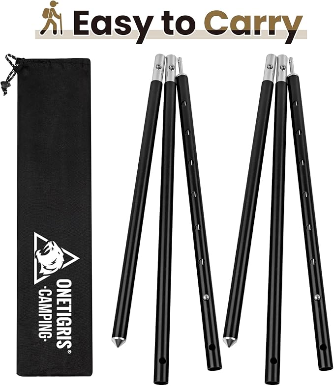 ONETIGRIS Upgraded Tent Poles – Set of 2 Adjustable Telescoping Tarp Poles, Aluminum Replacement Poles for Tent, Tarp, Canopy, Awning, Shelter, Heavy Duty Aluminum Alloy Camping Poles