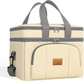 Rnivvi Lunch Box for Women, Double Decker Insulated Cooler Bag Lunch Bag Reusable Leakproof Tote Lunch Container with Strap for Work Family Picnic Hiking Camping, 18 Cans 12L, Large Adults, Beige