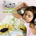 Custom Toddler Nap Mat for Preschool, Personalized Name Kids Sleeping Bag with Yellow Bee Pattern for Daycare, Roll Up Sleeping Mat with Removable Pillow and Soft Dot Minky Blanke for Girls Camping