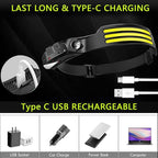 10Pack LED Headlamp Rechargeable with 3 Led Strip, 230° Wide Beam Head Lamp for Forehead, 6Mode Hard Hat Light for Adults, Flashlight for Work, Hiking, Running, Camping Essentials Gear