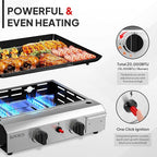 ROVSUN 2 Burner Portable Propane Griddle with Electronic Ignition & Regulator, 20,000 BTU Tabletop Flat Top Gas Grill with Nonstick Enameled Tray for Outdoor Cooking Camping BBQ Tailgating Picnicking