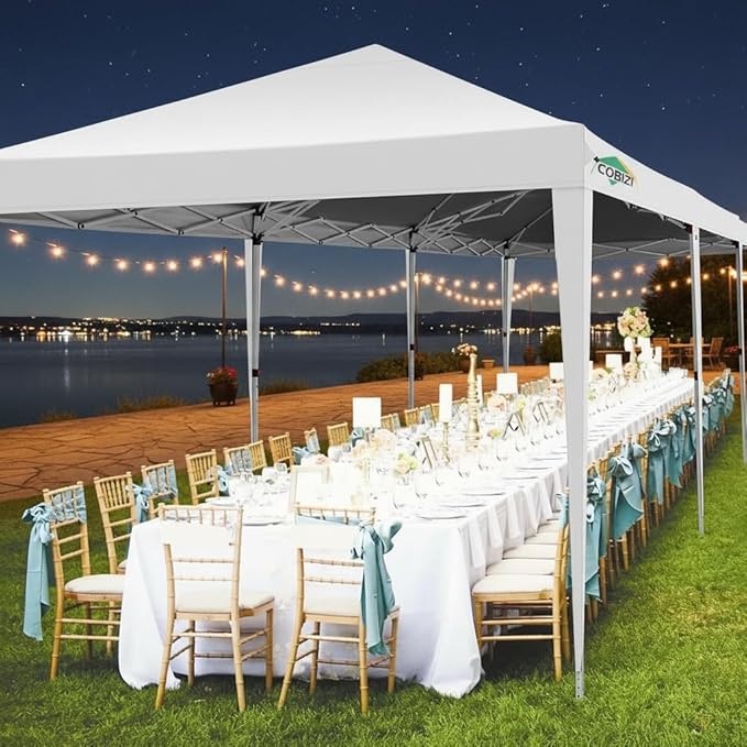 COBIZI 10x30 Pop Up Canopy Tent Commercial Instant Shelter with 8 Sidewalls, Durable Waterproof Portable Gazebo UPF 50+ for Outdoor Party, Wedding, Vendor Events (White)