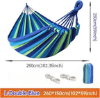 Canvas Single Hammock Thick Durable Striped Indoor Courtyard Camping Swing Chair Hammocks Home Outdoor Furniture(Blue-L-260X150CM)