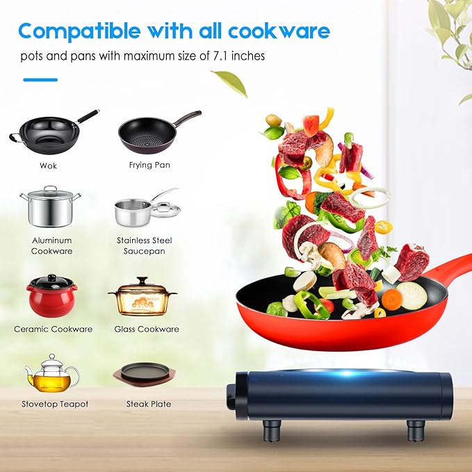 Cusimax Electric Stove, 1800W Infrared Hot Plate, 7 Inch Ceramic Glass Portable Double Burner Cooktop for Dorm Office Home Camp, Compatible w/All Cookware, Heat-up In Seconds-Upgraded Version
