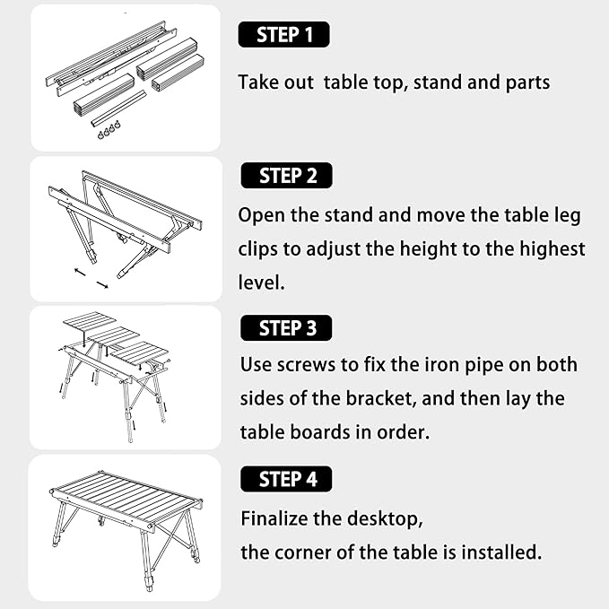 Blackdog Folding IGT Camping Table with Adjustable Leg, Portable Outdoor Table for Cooking with Carry Bag, Outdoor Camp Kitchen System for Car Camping Picnic RV Trip Patio Backyard BBQ