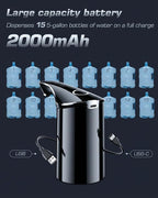 Rechargeable Water Dispenser Pump for 5 Gallon Bottle, Electric USB-C Large Flow Water Jug Dispenser, Portable Automatic Submersible Bottle Pump Silent Operation for Camping Home Office