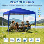 Yesker 10x10 Pop Up Canopy Tent UPF 50+ Waterproof Outdoor Canopy Portable Folding Easy Setup Gazebo Adjustable Height Instant Sun Shade Tent with Wheeled Bag for Events Parties Camping Patio, Blue