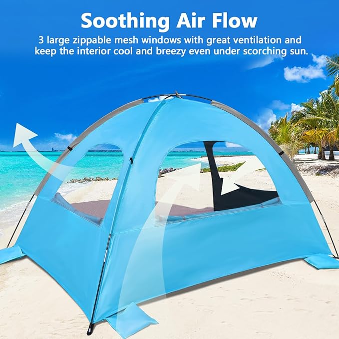 NXONE Beach Tent Sun Shelter with UPF 50+ UV Protection, Lightweight Easy Setup Portable Beach Canopy for Family, Large Space for Beach, Camping & Outdoor, 3/4/6 Person