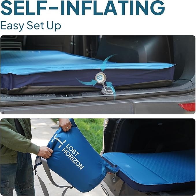 LOSTHORIZON Air & Foam Camping Mattress, Self-Inflating Sleeping Pad, 3" Thick, with Pump Sack, Full