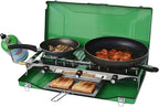 Flame King YSNBBQ-136M 3-Burner Portable Camping Stove Grill w/Toast Tray, Great for Outdoor Cooking, Backpacking, Compatible with 1LB Propane Gas Bottle