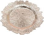 Antique Charger Plates Set 13'' Round Embossed Dinner Plate Chargers Plastic Elegant Floral Plates for Dinner Wedding Party Event Table Kitchen Decoration 24PCS (Rose 24Pcs)