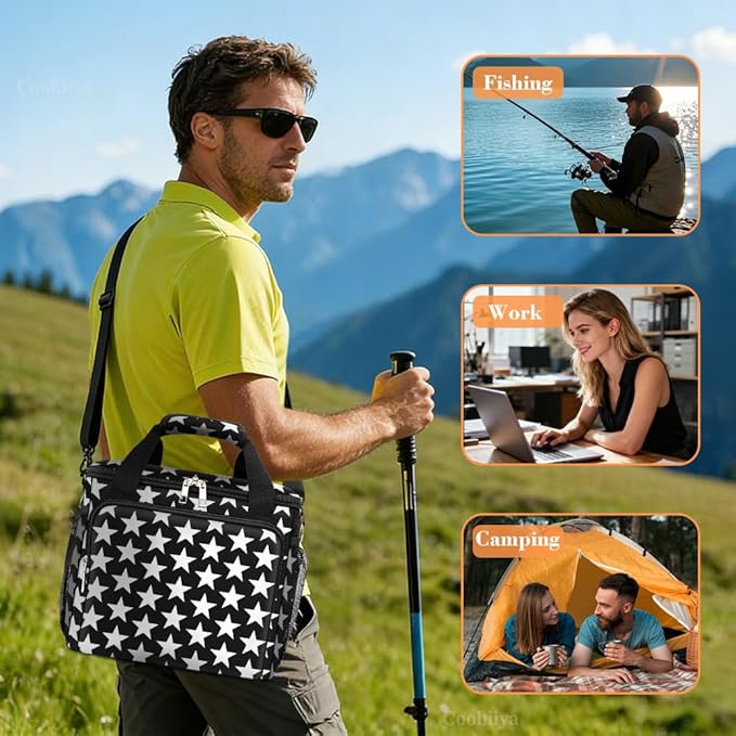 Coobiiya Large Expandable Insulated Lunch Bag Cooler Bag，12-23L Lunch Box for Men Double Deck Leakproof，Heavy Duty LunchBag Cooler Bags for Camping, Travel, Kayaking & Beach