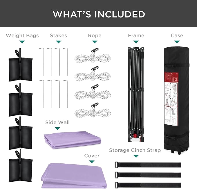 Best Choice Products 10x10ft Pop Up Canopy Tent with Sidewall, 1 Person 1 Minute Set Up, Carry Case, 4 Weight Bags - Lilac/White