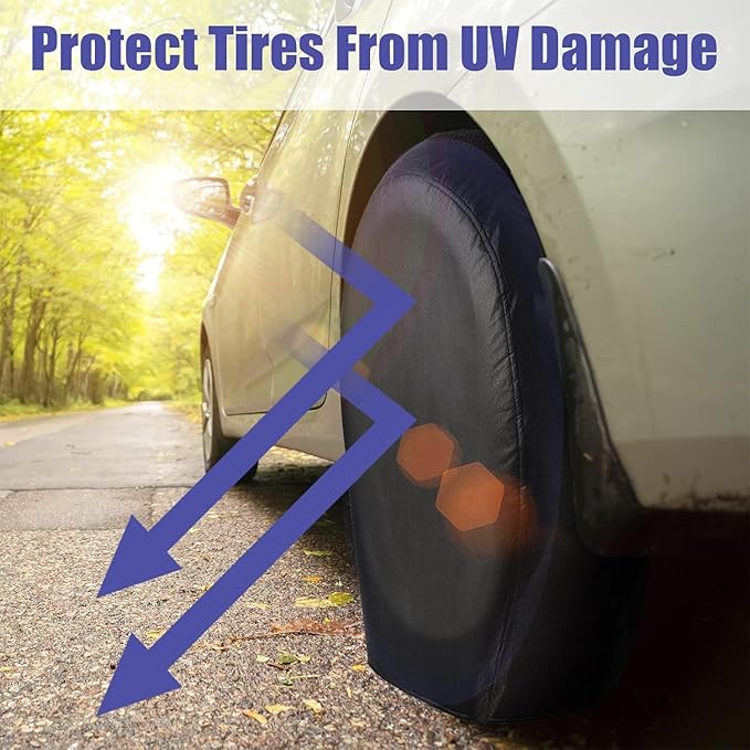 Rough Vinyl Tire Covers 4 Pack, Waterproof Wheel Protectors with Lining for RV, Travel Trailer, Camper, Motorhome, SUV, Car, Truck, Boat Trailer (Black, S - Fits Tire Diameters 24"-26")