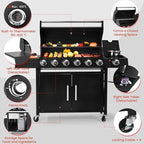 6-Burner w/Side Burner Gas Grill with 403 SQ.IN. Outdoor Grill with 60,000 BTU,Propane Grills with Top Cover Lid,Grills Outdoor Cooking for Patios,Camping,Balcony-Q032