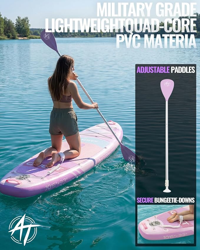 10'6''x33''Inflatable Stand Up Paddle Board, 400lbs Extra Wide Stand Up Paddleboard with Kayak Seat, Anti-Slip EVA Deck Premium SUP Accessories Kit, Non-Slip Stable Deck Boat for Yoga Fishing Surf