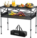 FUNYKICH Folding Camping Table(L39.4''xW19.7''), Aluminum Roll-up Portable Picnic Table with 2 Adjustable Height, Large Storage and Carrying Bag for Picnic, Camping, BBQ, Party, Backyard, Beach