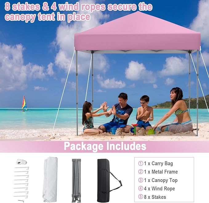 Tangkula 6.6x6.6 Ft Pop Up Canopy, 1 Person Instant Setup Canopy Tent with Center Lock, UPF 50+ Sun Protection, 8 Stakes, 4 Ropes, Portable Outdoor Canopy with Carrying Bag