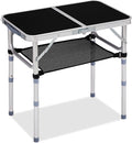VINGLI Small Folding Table Portable 2FT Aluminum Foldable Camping Table for Picnic Card Table with 3 Adjustable Height & Carry Handle for Outdoor Indoor Hiking Camp BBQ Beach-Black