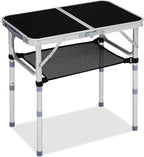 VINGLI Small Folding Table Portable 2FT Aluminum Foldable Camping Table for Picnic Card Table with 3 Adjustable Height & Carry Handle for Outdoor Indoor Hiking Camp BBQ Beach-Black