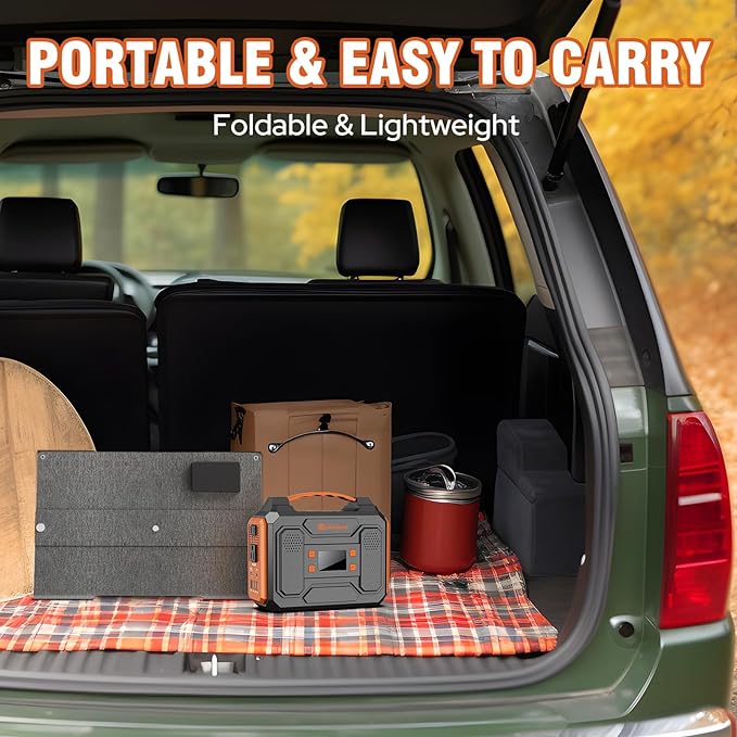Portable Solar Generator with Panels, 300W Power Station with Solar Panel 60W, 110V AC Outlet Solar Power Pack Generator, Camping 65W Power Bank with DC for Laptop Smart Device RV Outdoor