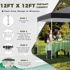 EROMMY 12x12 Pop Up Tent, Easy to Set Up Canopy Tent, Outdoor Canopy for Events, Camping, Parties with Wheeled Bag, 4 Ropes, 4 Sand Bags and 8 Spikes(Black)