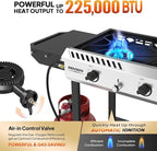 ROVSUN 3 Burner Outdoor Propane Gas Stove with Ignition, Regulator & Side Shelves, 225,000 BTU Rolling Gas Stove Outdoor Cooker for Backyard Patio Cooking Home Camping Brewing Canning Turkey Frying