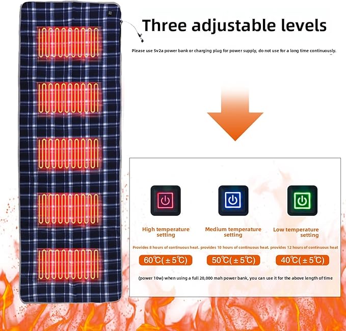 Diydeg USB Heated Sleeping Bag Liner, 5 Heating Zones, 3 Temperature Levels, Heated Sleeping Pad with Compact Bag, for Cold Weather, Camping, Hiking, Backpacking