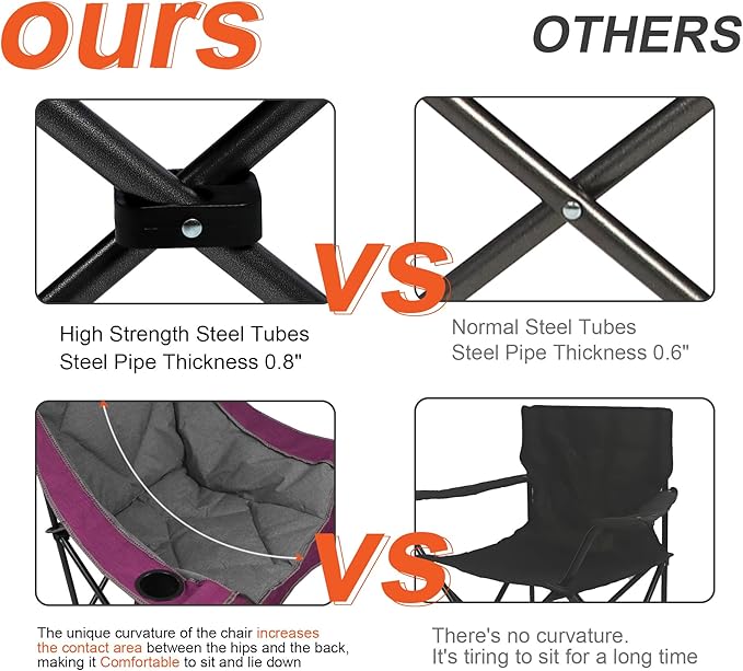 Northroad Oversized Foldable Camping Chair, Outdoor Padded Lawn Chair w/Cup Holder,Carry Bag for Beach, Hiking, and Picnics,Heavy-Duty 300-lbs Capacity, Purple
