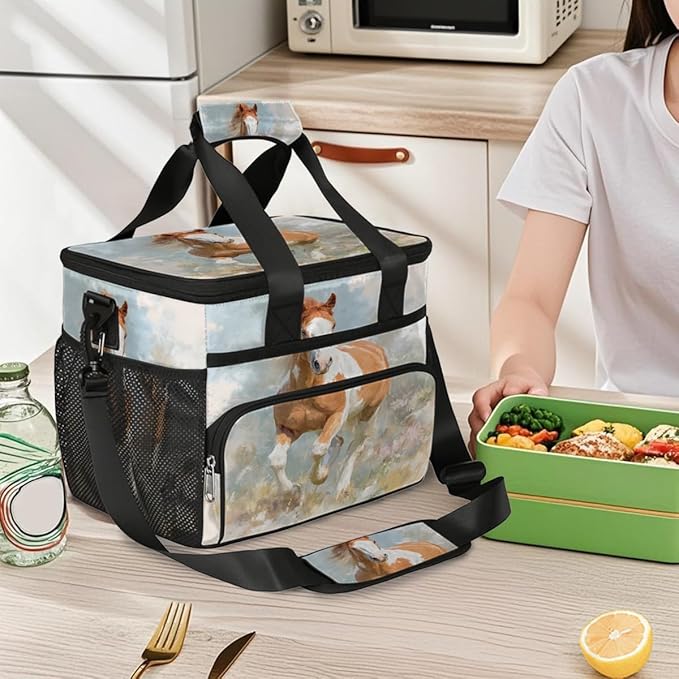 Watercolor Animals Horse Soft Cooler Bag Insulated Lunch Box for Men & Women, Large Leakproof Lunch Bag Portable Beach Cooler for Work, Picnic, Road Trips,Fishing, Travel, Camping,A-18