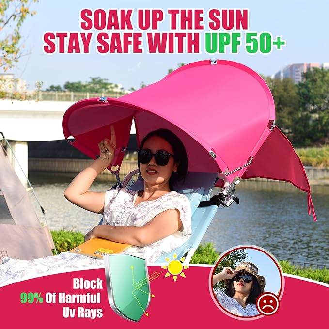 XL Universal Beach Chair Umbrella Canopy, UPF 50+ Chair Sun Shade Attachment with Adjustable Clamp for Camping, Lawn, Wheelchair, Tanning, Zero Gravity, Lounge, Fishing, Outdoor Chairs, Oversized