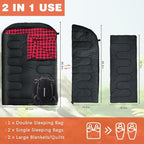 0 Degree Double Sleeping Bag for Adults Queen Size 2 Person Sleeping Bag for Cold Weather with Compression Sack for Car Camping, Hunting and Tent Camp