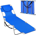 WLIVE Beach Lounge Chair for Adults, 4-Position Folding Tanning Chairs with Face Hole, 2 Legs Support Portable Outdoor Chair for Beach, Pool, Blue