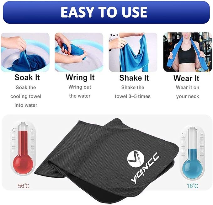 YQXCC Cooling Towel | 2 Pack 47"x12" | Ice Cool for Neck | Soft Breathable Microfiber Chilly | for Yoga, Golf, Gym, Camping, Running, Workout & More Activities